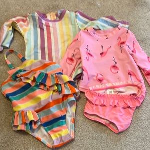 Lot of three toddler swimsuits ruffle butts cat&jack 12 18 months rash guard